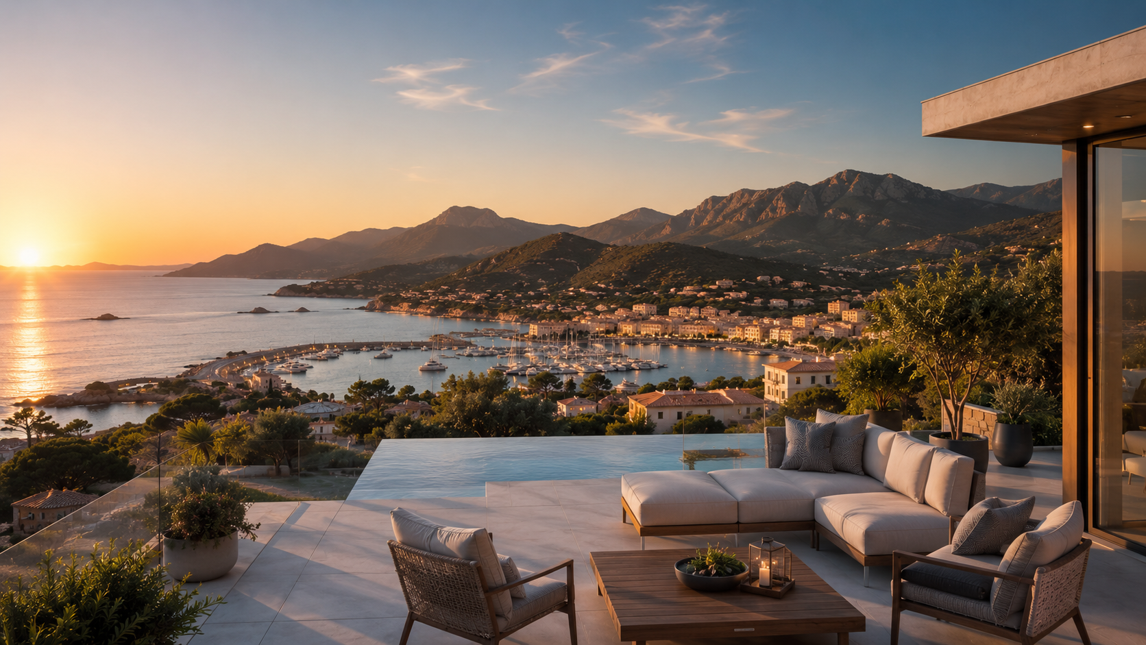 Terrasse contemporaine vue mer en Corse