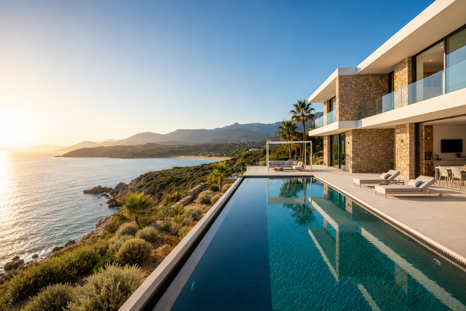 Immobilier neuf en Corse - villa contemporaine vue mer pour investissement patrimonial