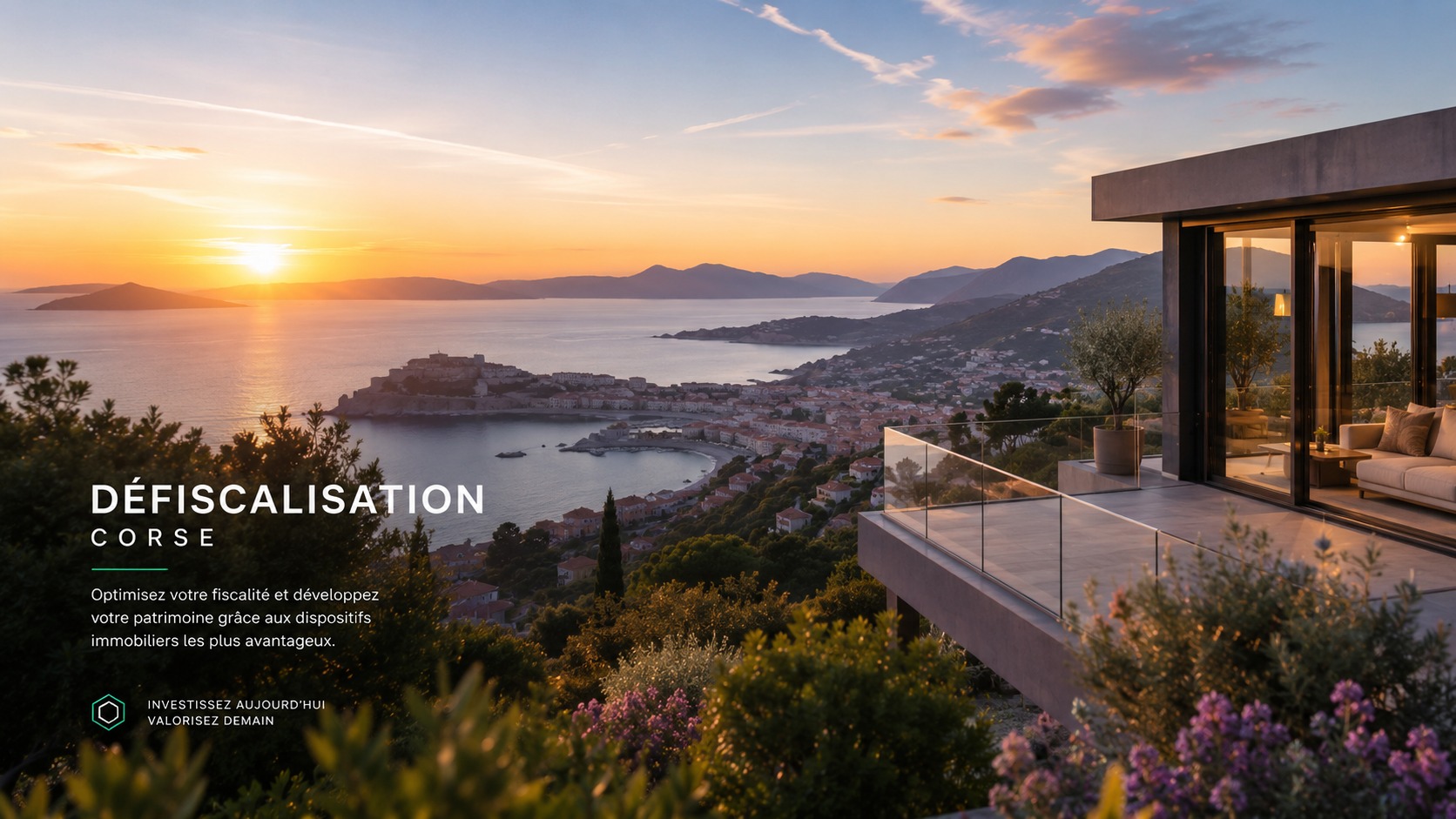 Baie corse avec résidence contemporaine et vue mer